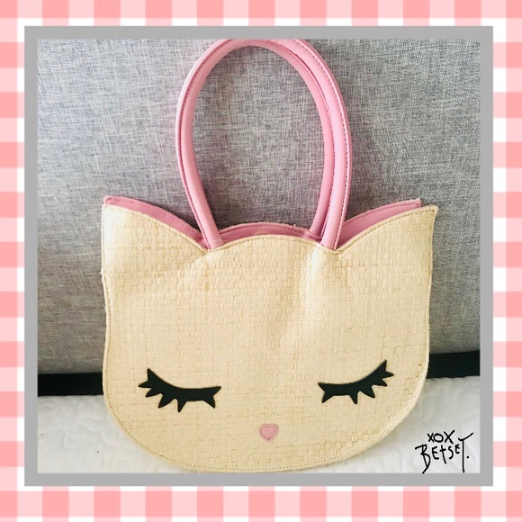 Betsey Johnson Handbags - Betsey Johnson Pink Cat Woven Straw Litch Tote